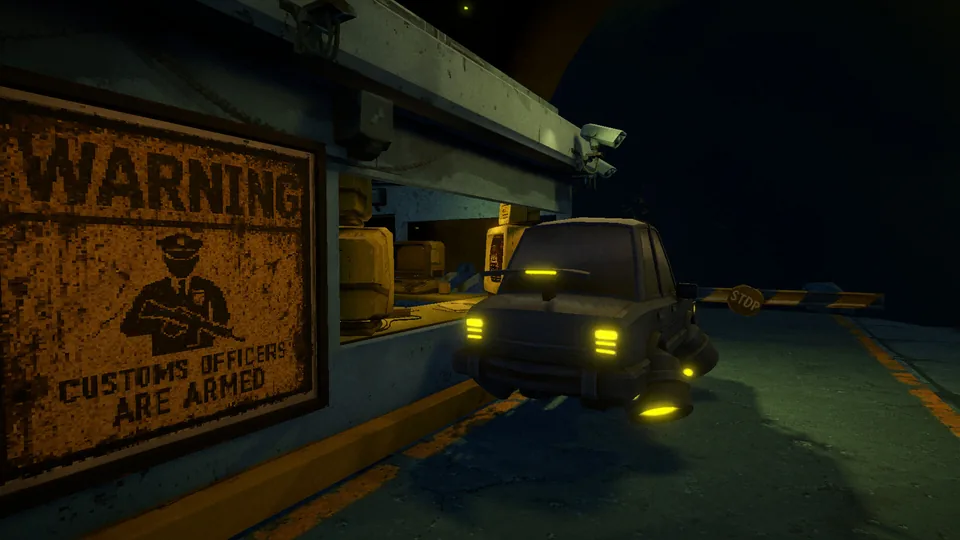 Official XenoFeels Steam screenshot showing a document inspection at an alien checkpoint